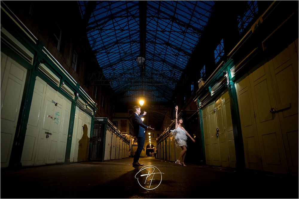 Dancing in St Nicholas Market - creative wedding photography at Hannah and Joe's Wedding